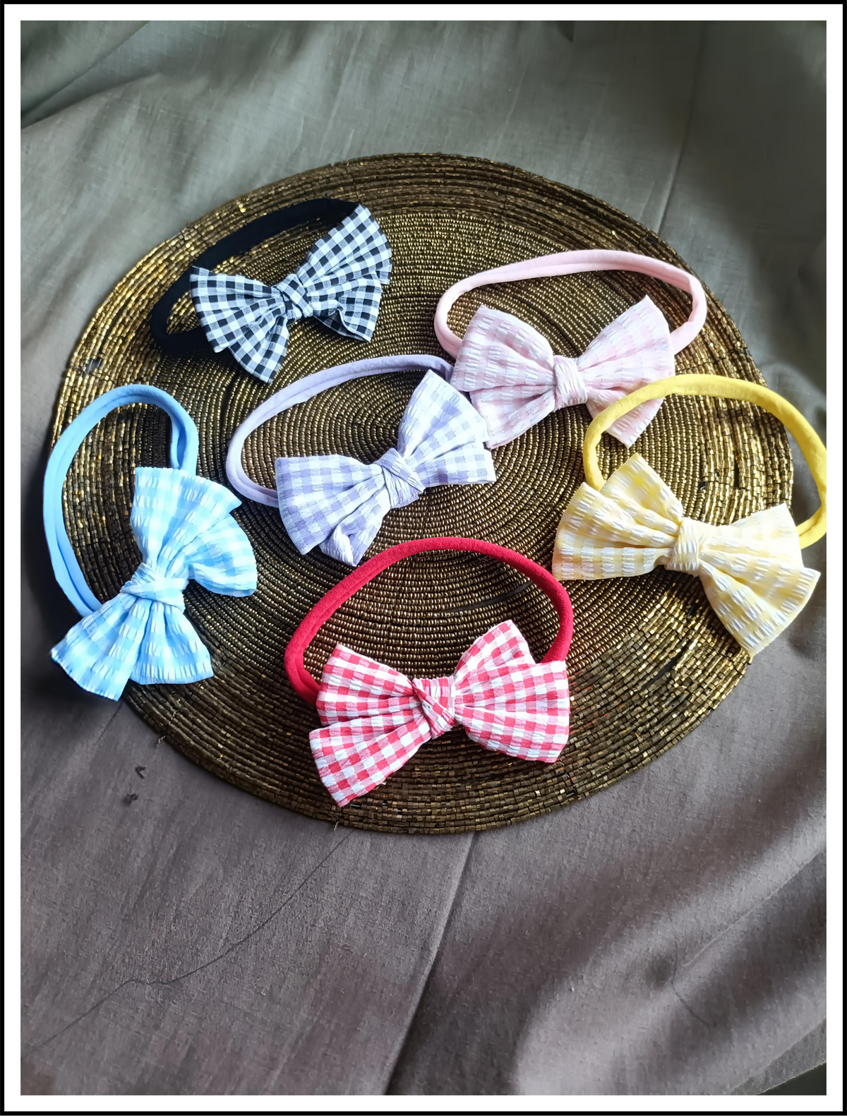 Checks Bow Baby Headbands - Soft & Stretchy