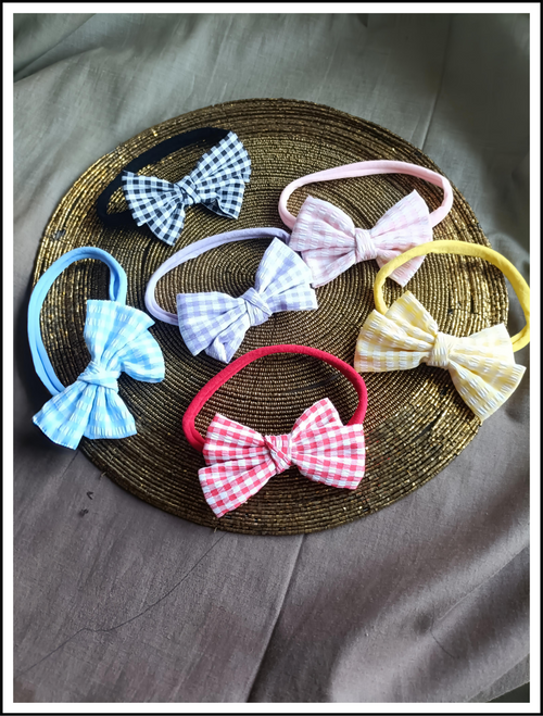 Checks Bow Baby Headbands - Soft & Stretchy