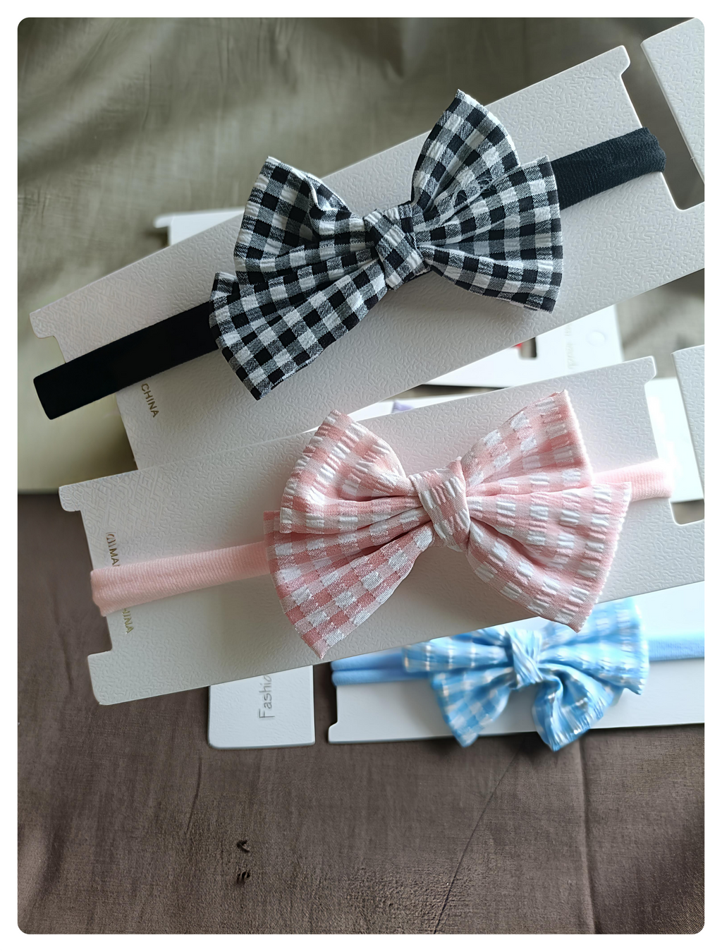Checks Bow Baby Headbands - Soft & Stretchy
