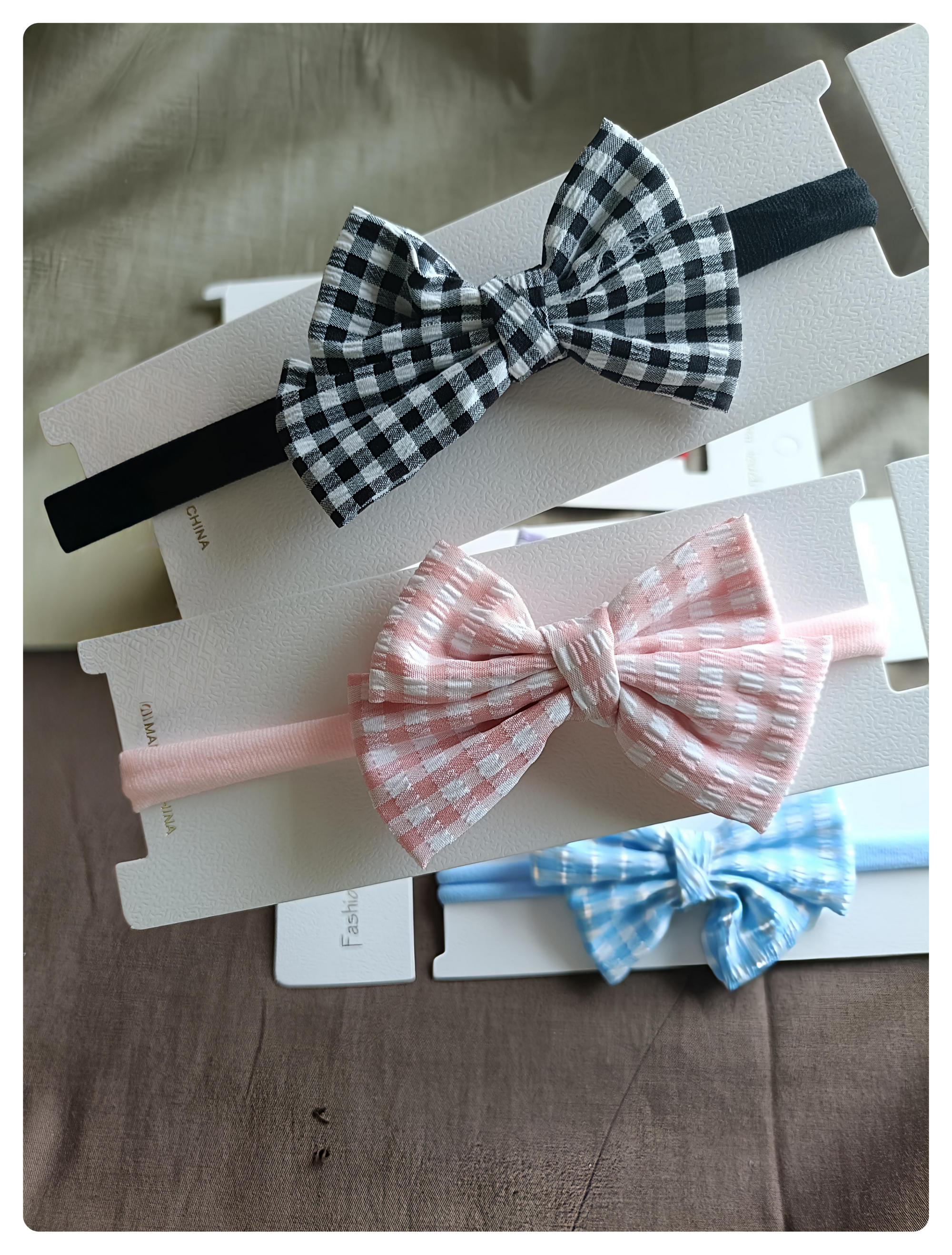 Checks Bow Baby Headbands - Soft & Stretchy