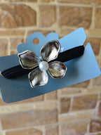 Metallic Flower Pearl Hair Tie – Gold, Silver & Black