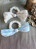 Floral Lace Bow Pearl Hair Tie Scrunchie for Women & Girls