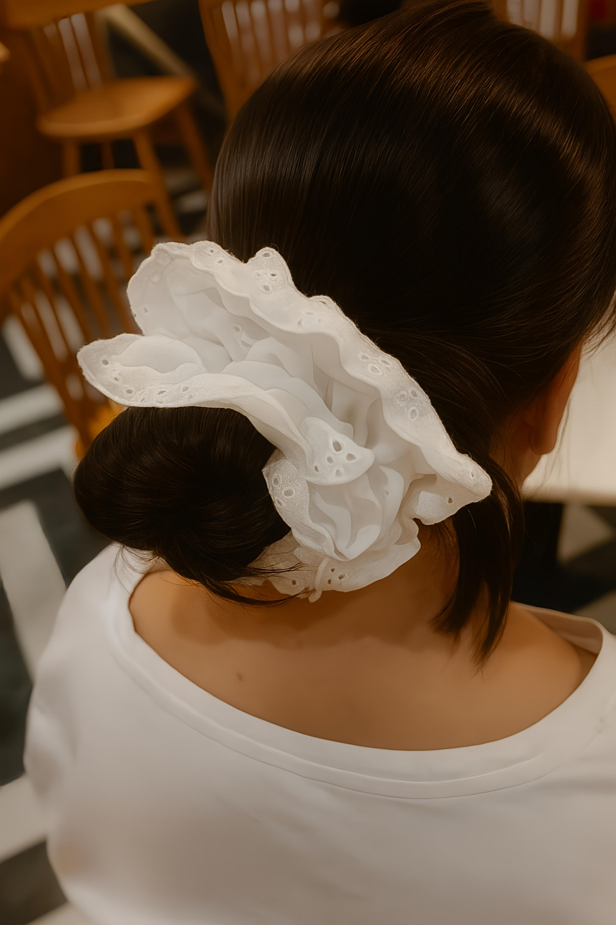 Oversized Lace Hair Scrunchie – Black & White