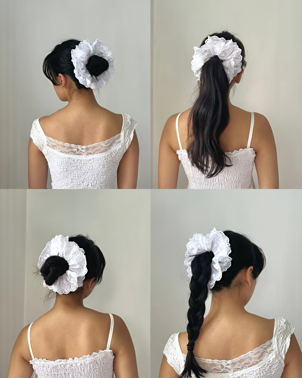 Oversized Lace Hair Scrunchie – Black & White