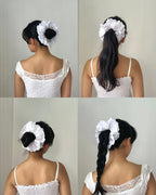 Oversized Lace Hair Scrunchie – Black & White