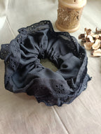 Oversized Lace Hair Scrunchie – Black & White