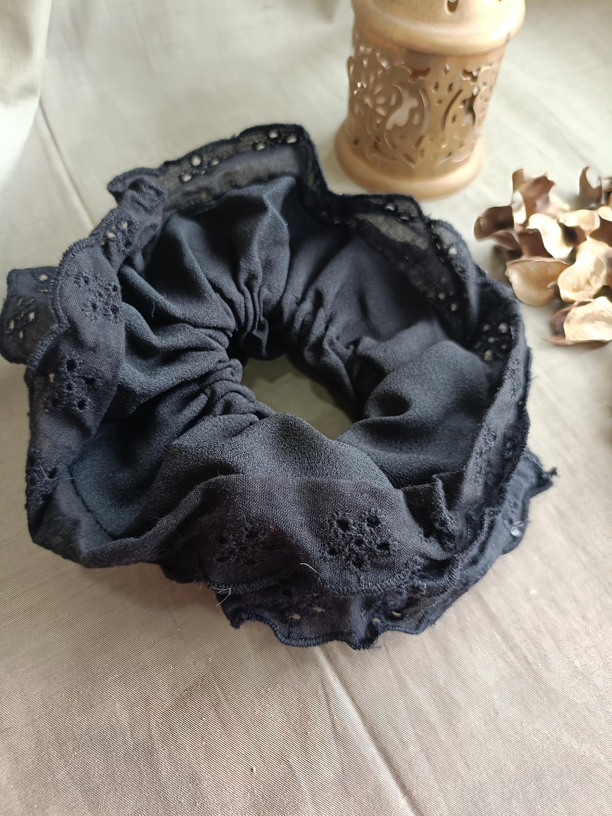 Oversized Lace Hair Scrunchie – Black & White