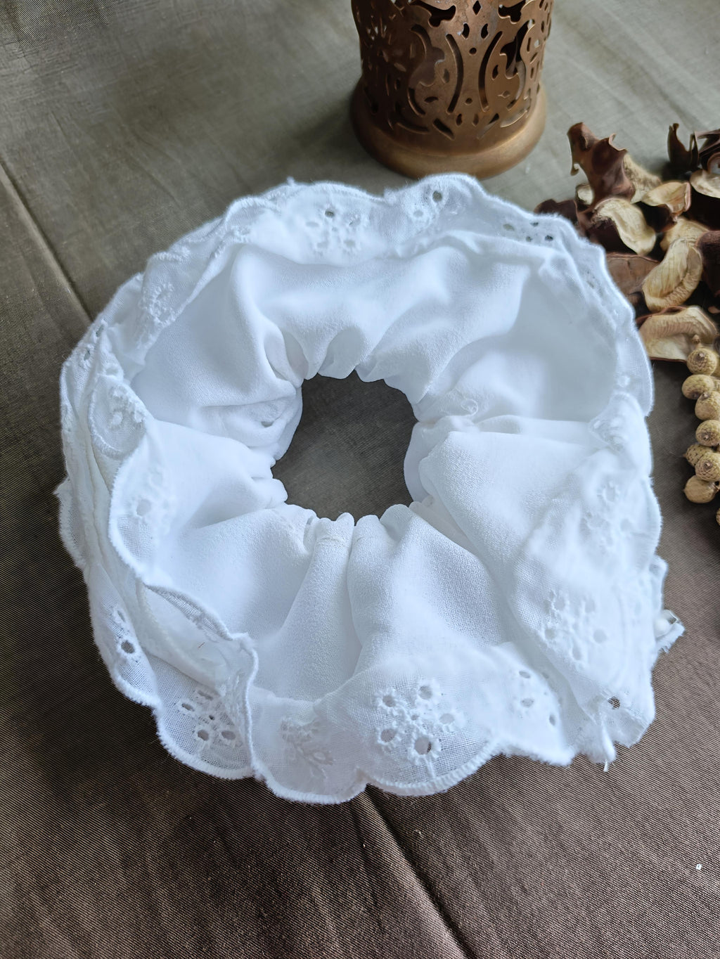 Oversized Lace Hair Scrunchie – Black & White