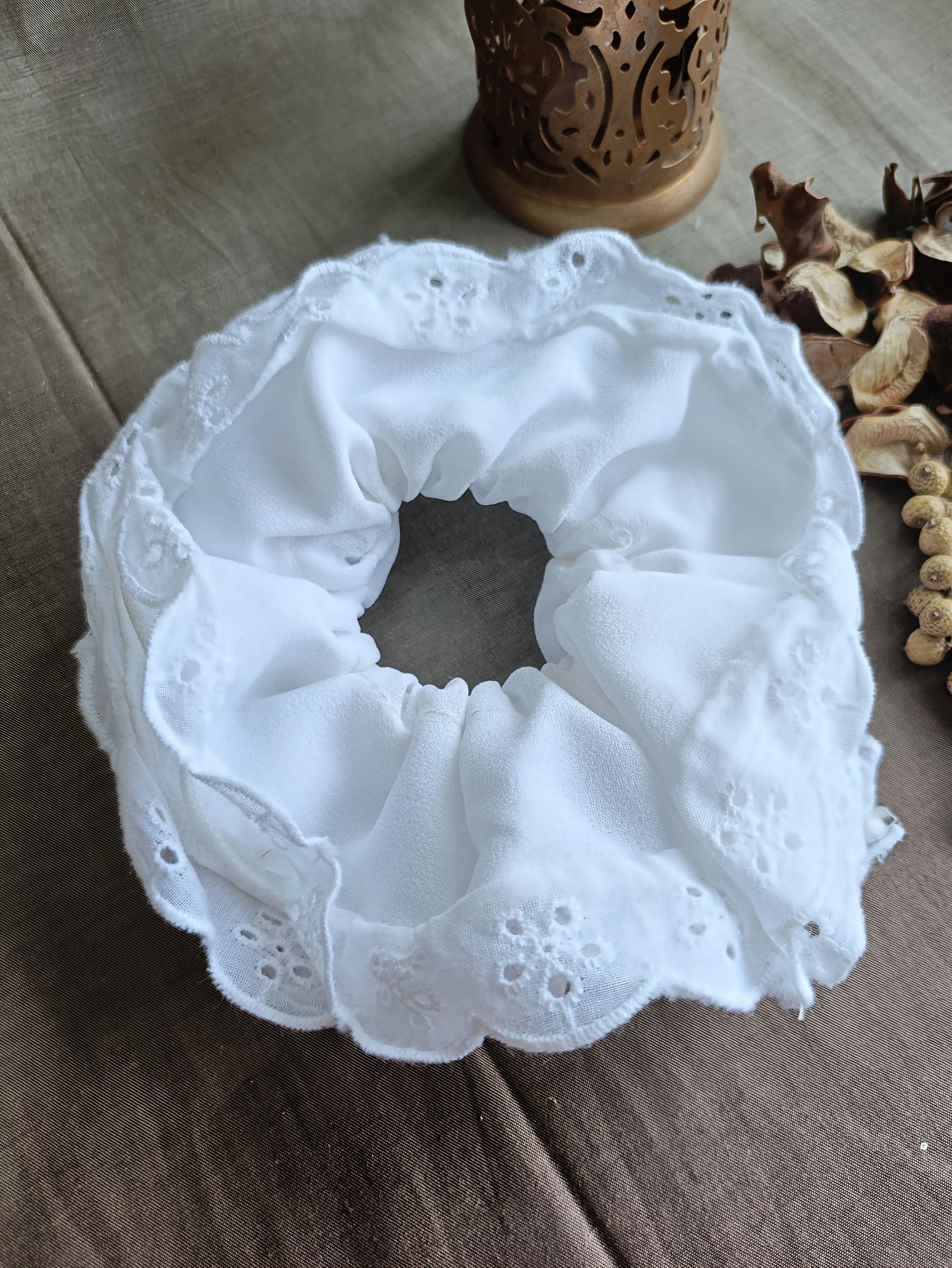 Oversized Lace Hair Scrunchie – Black & White