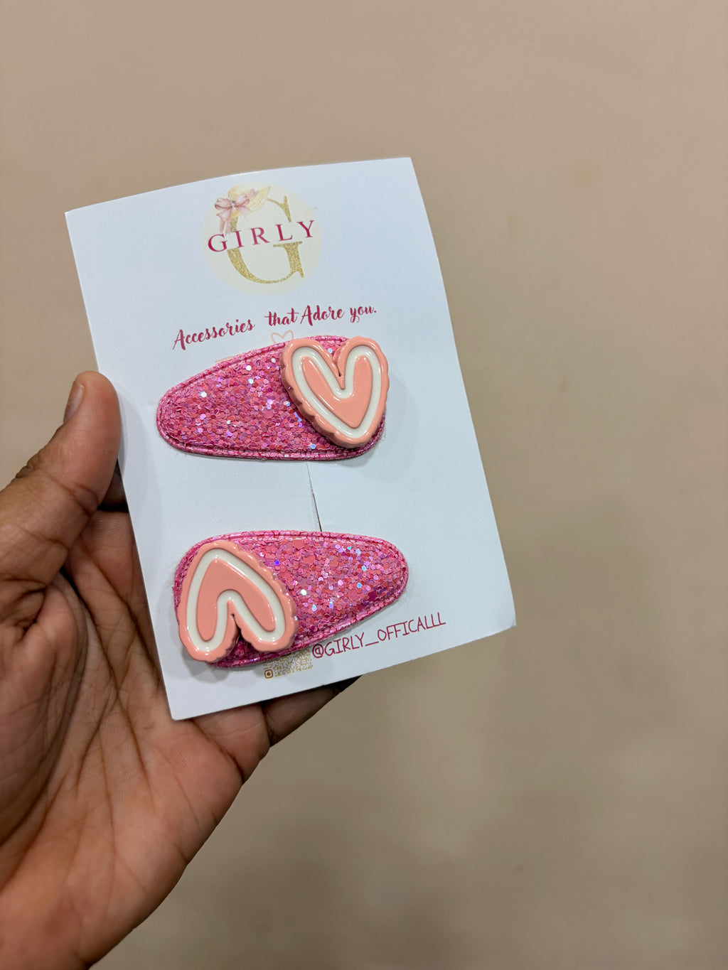 Cute Pink Glitter Baby Hair Clips with Heart Design