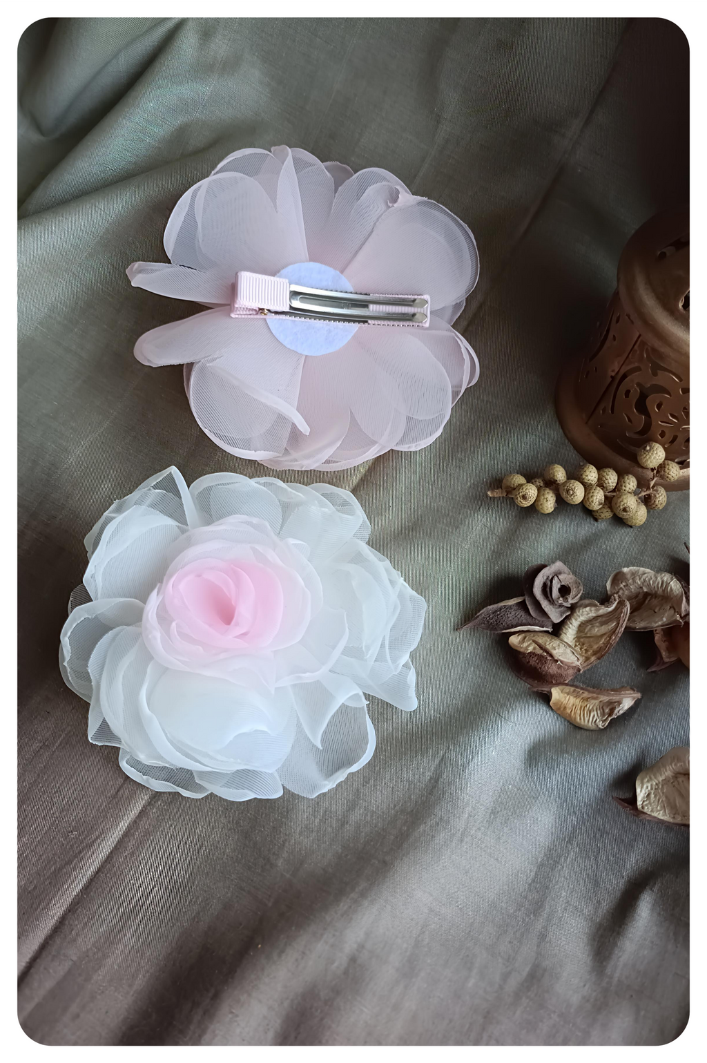 GIRLY Floral Fantasy Baby Hair Clips – Soft Organza Flower Design