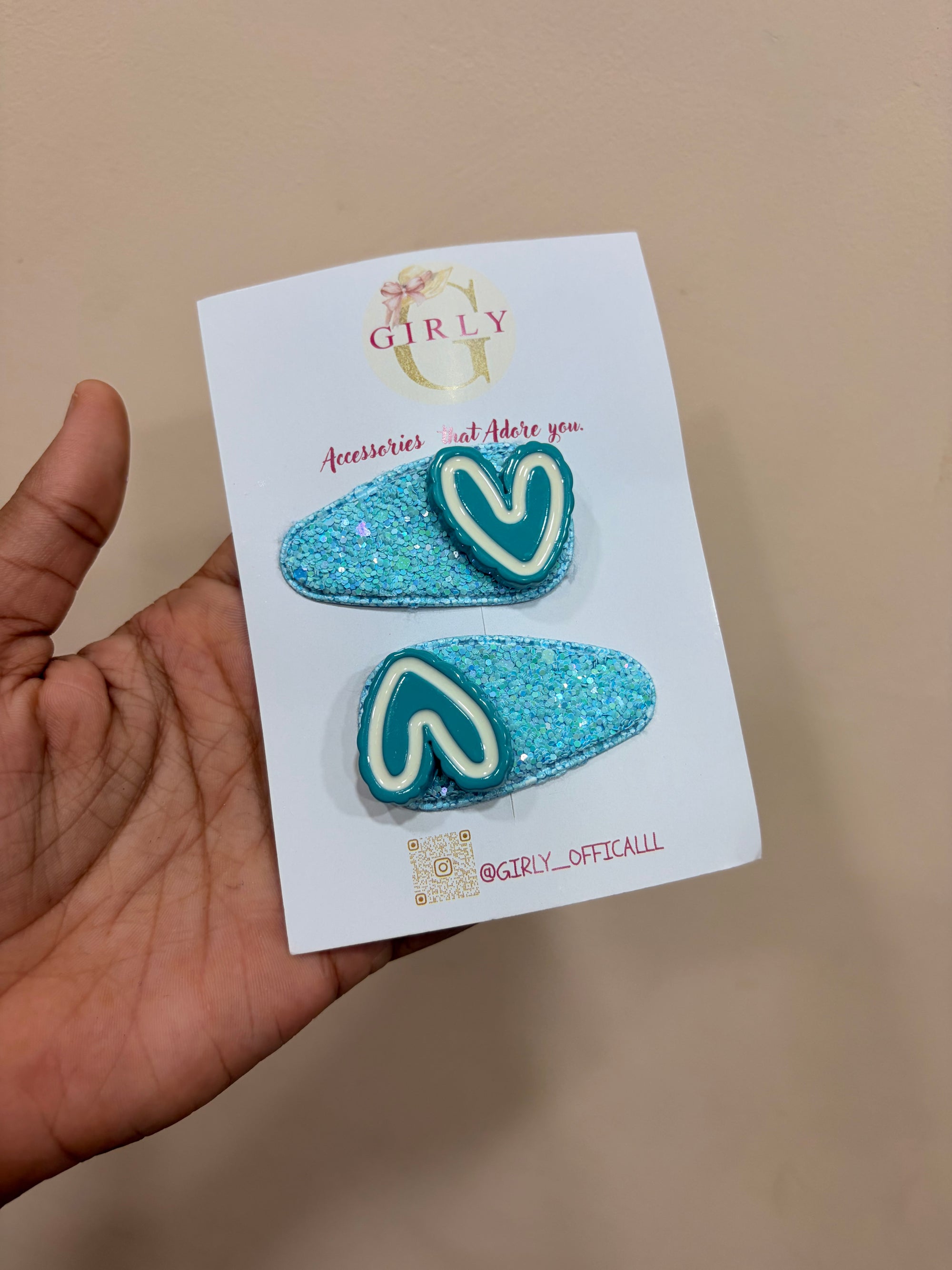 Cute Pink Glitter Baby Hair Clips with Heart Design