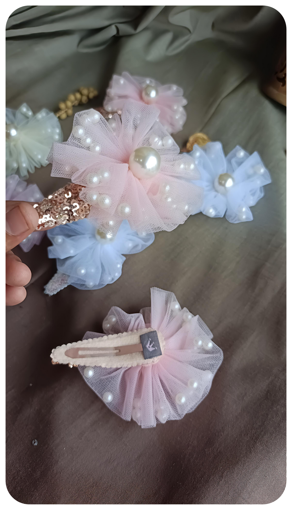Princess Pearl Tulle Hair Clips