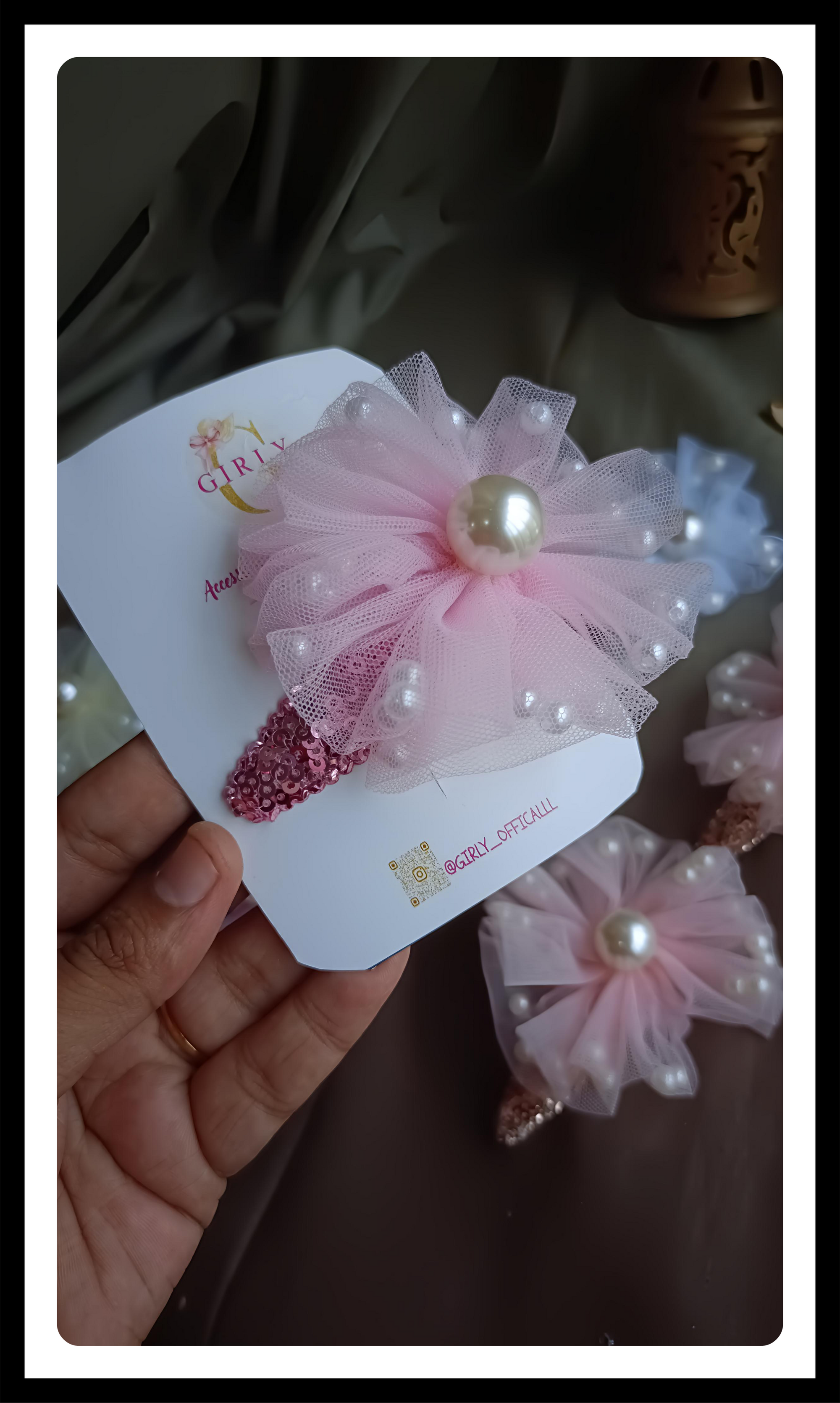 Princess Pearl Tulle Hair Clips