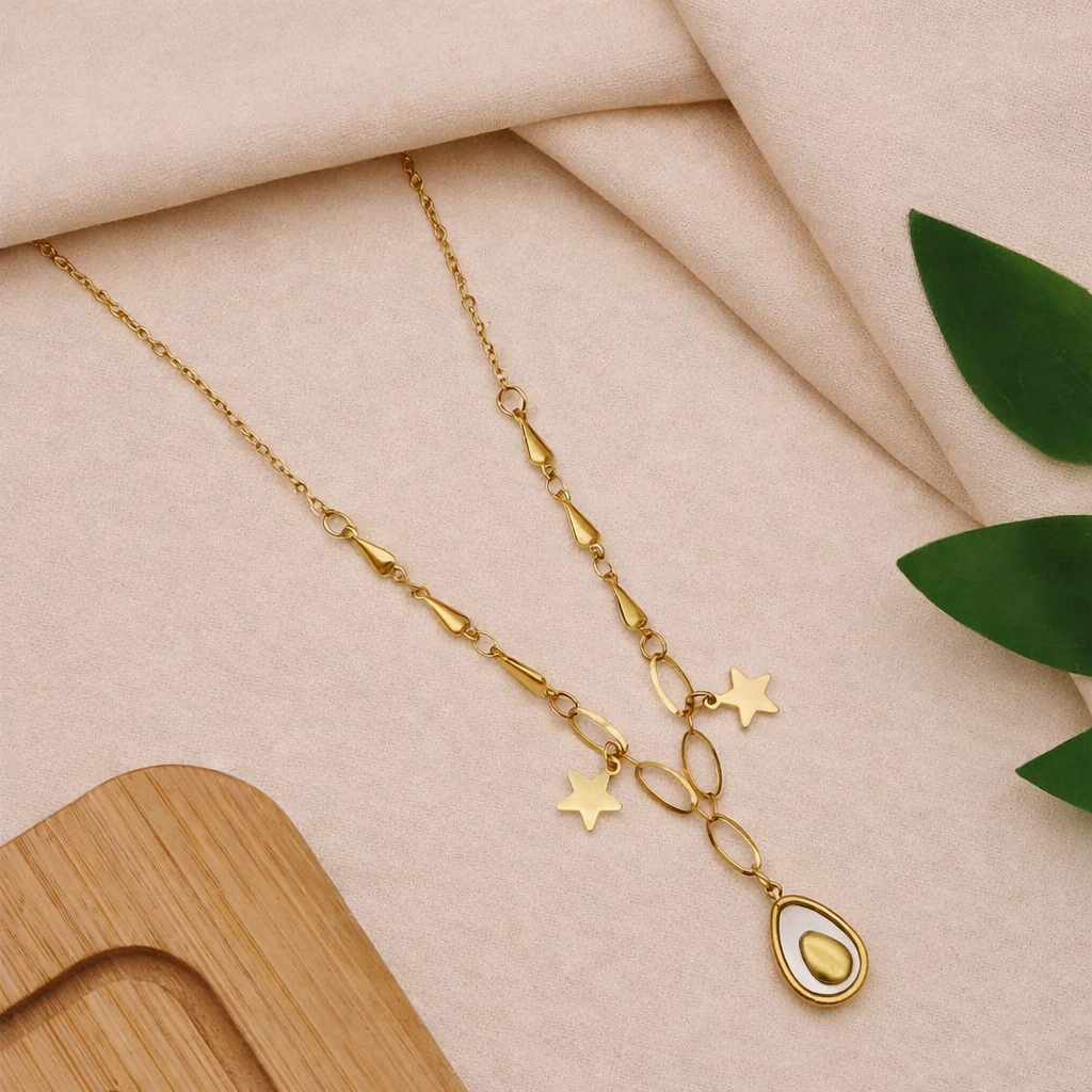 Minimal Gold Star Y Necklace with Teardrop Pendant – Everyday Wear