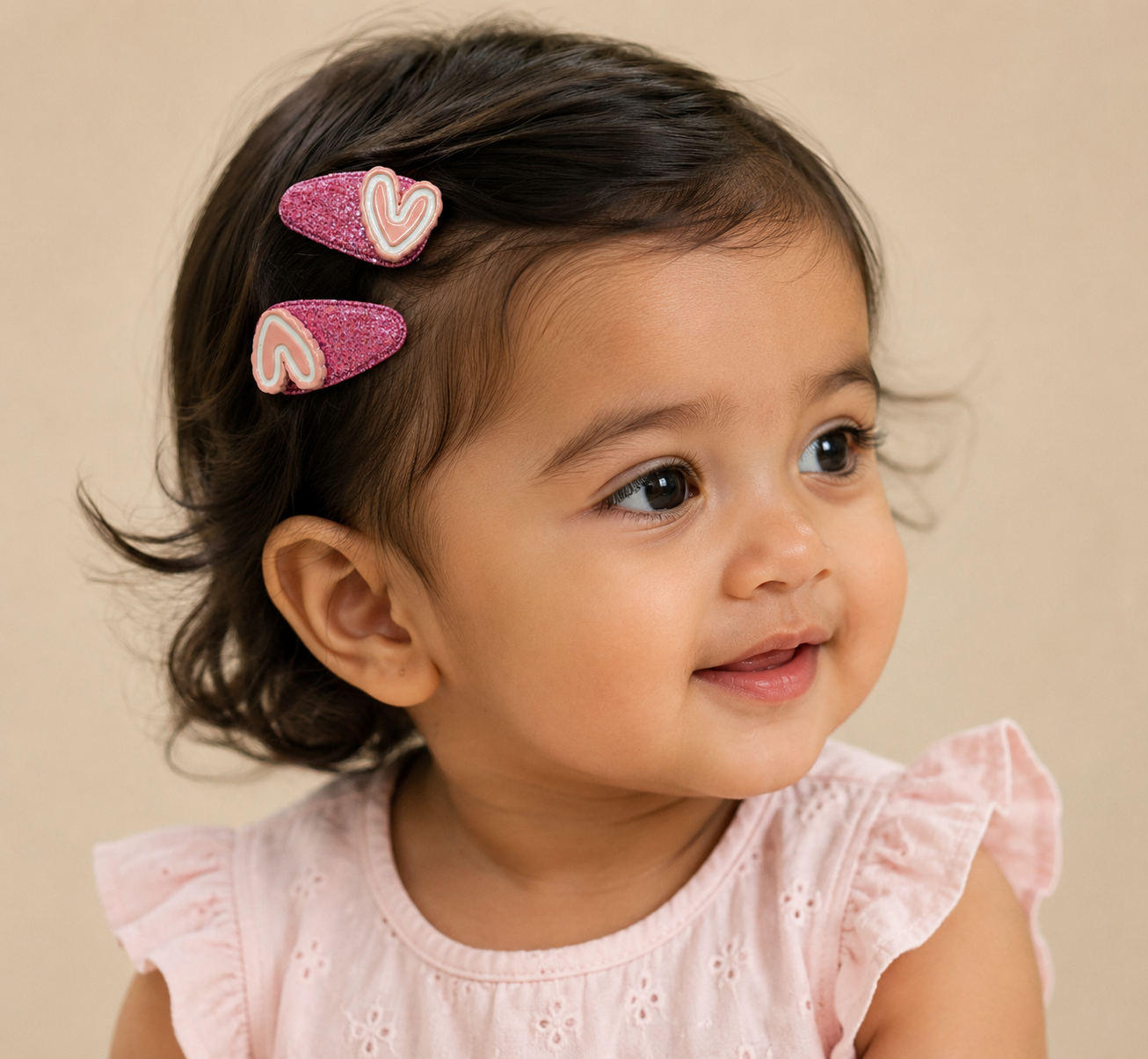 Cute Pink Glitter Baby Hair Clips with Heart Design