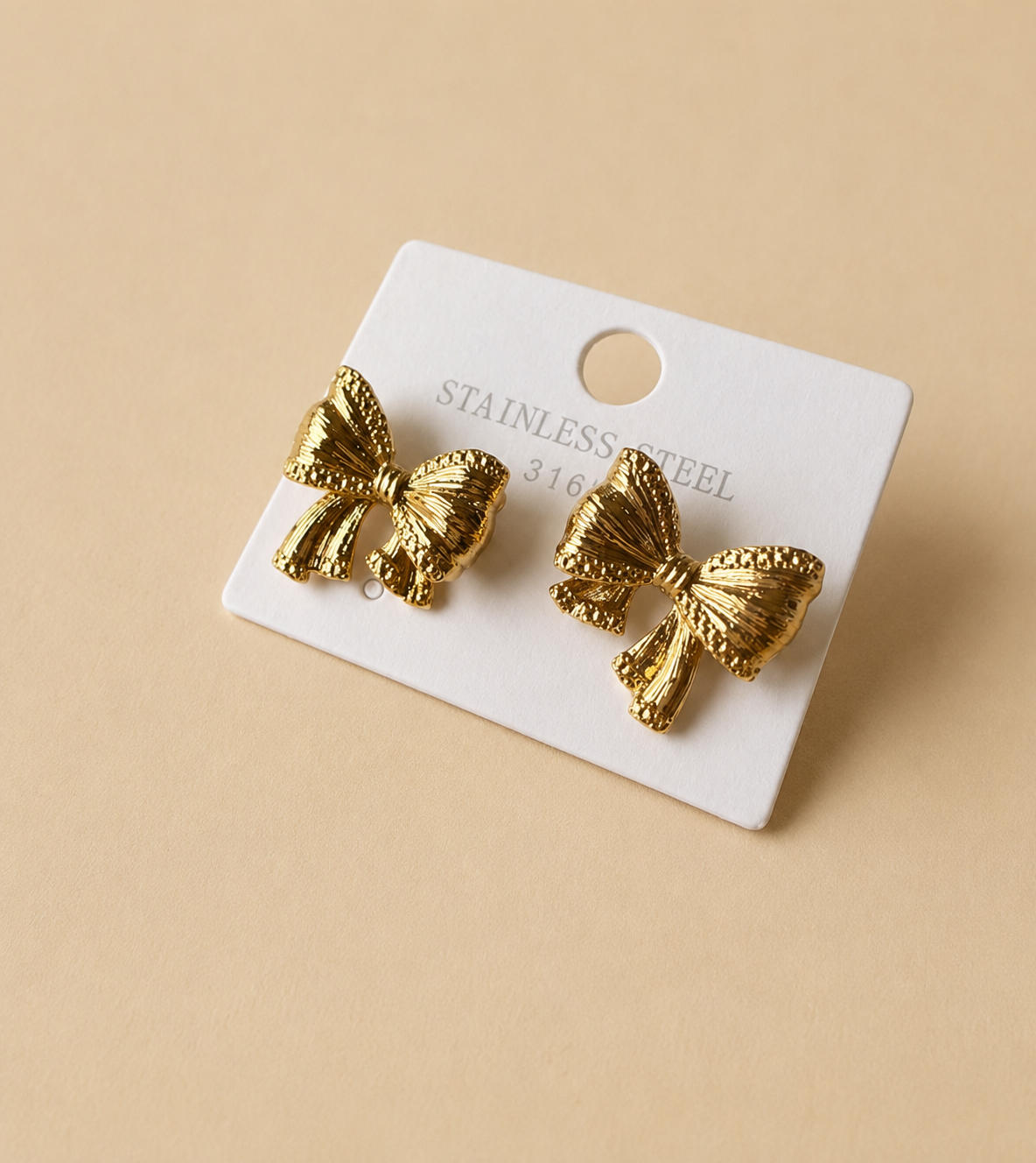 Elegant Gold Bow Stud Earrings – Korean Style