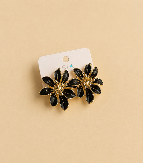 Black Floral Statement Earrings for Women | GIRLY