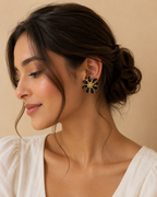 Black Floral Statement Earrings for Women | GIRLY