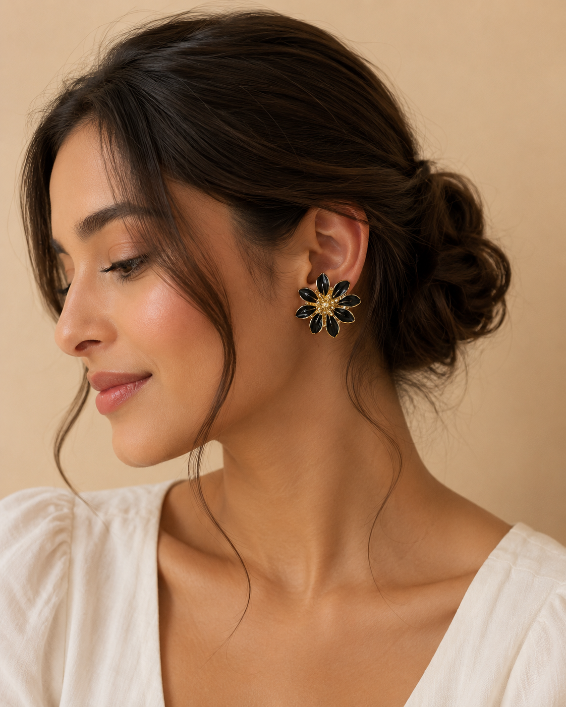 Black Floral Statement Earrings for Women | GIRLY