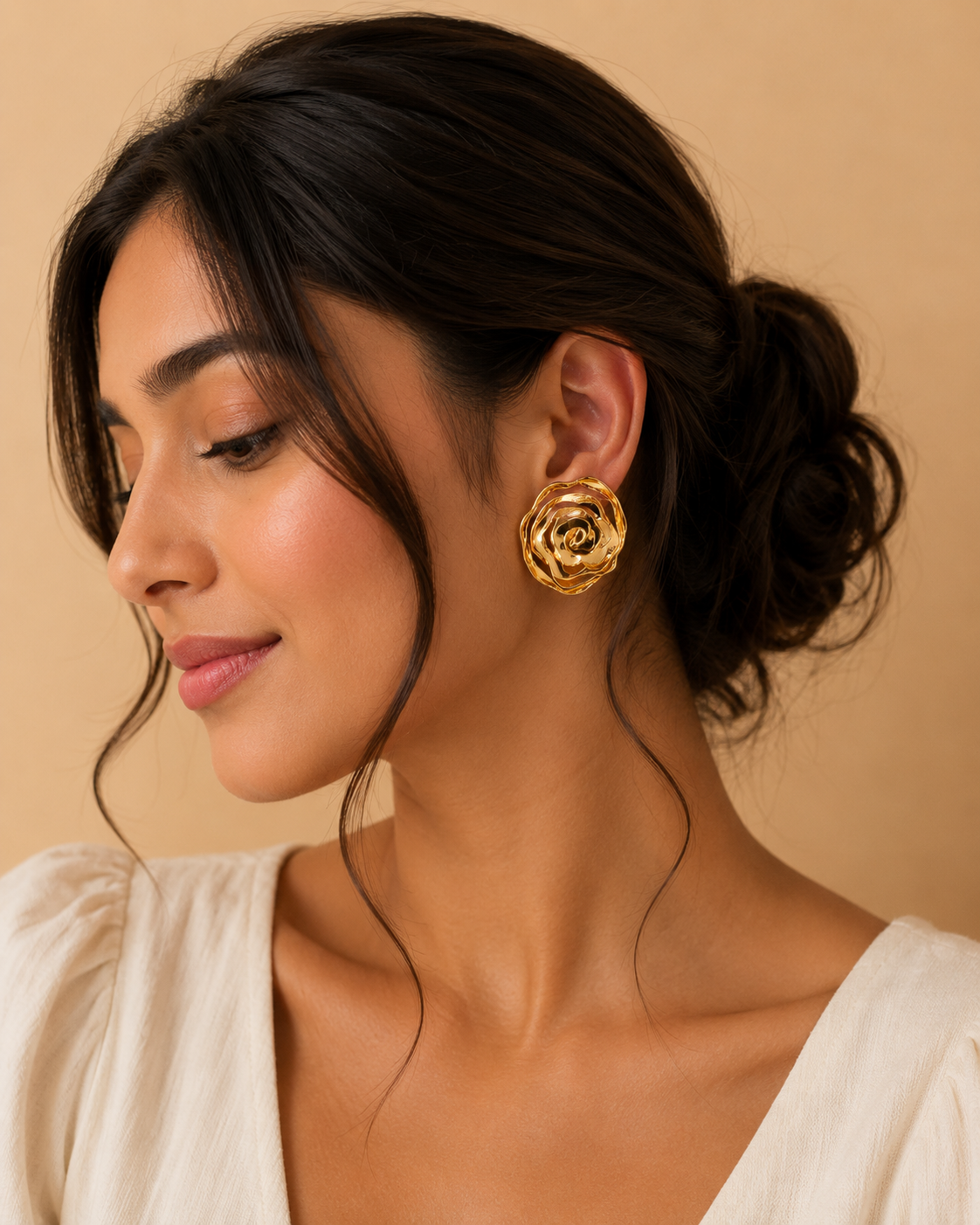 Trendy Gold Flower Stud Earrings for Girls & Women