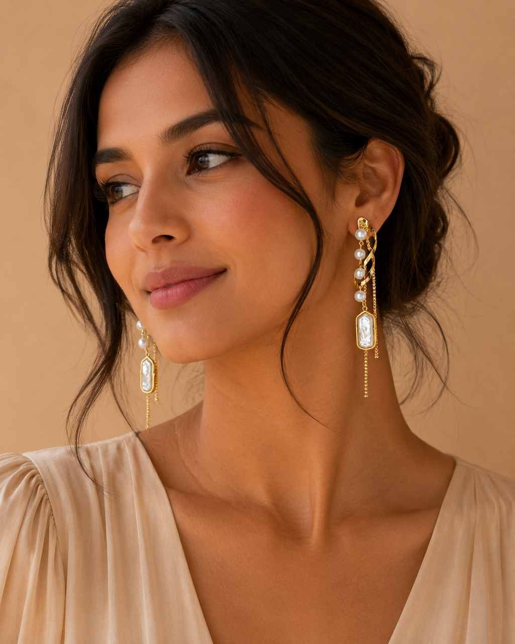 Pearl Cascade Gold Drop Earrings for Women | Elegant Statement Jewelry | GIRLY