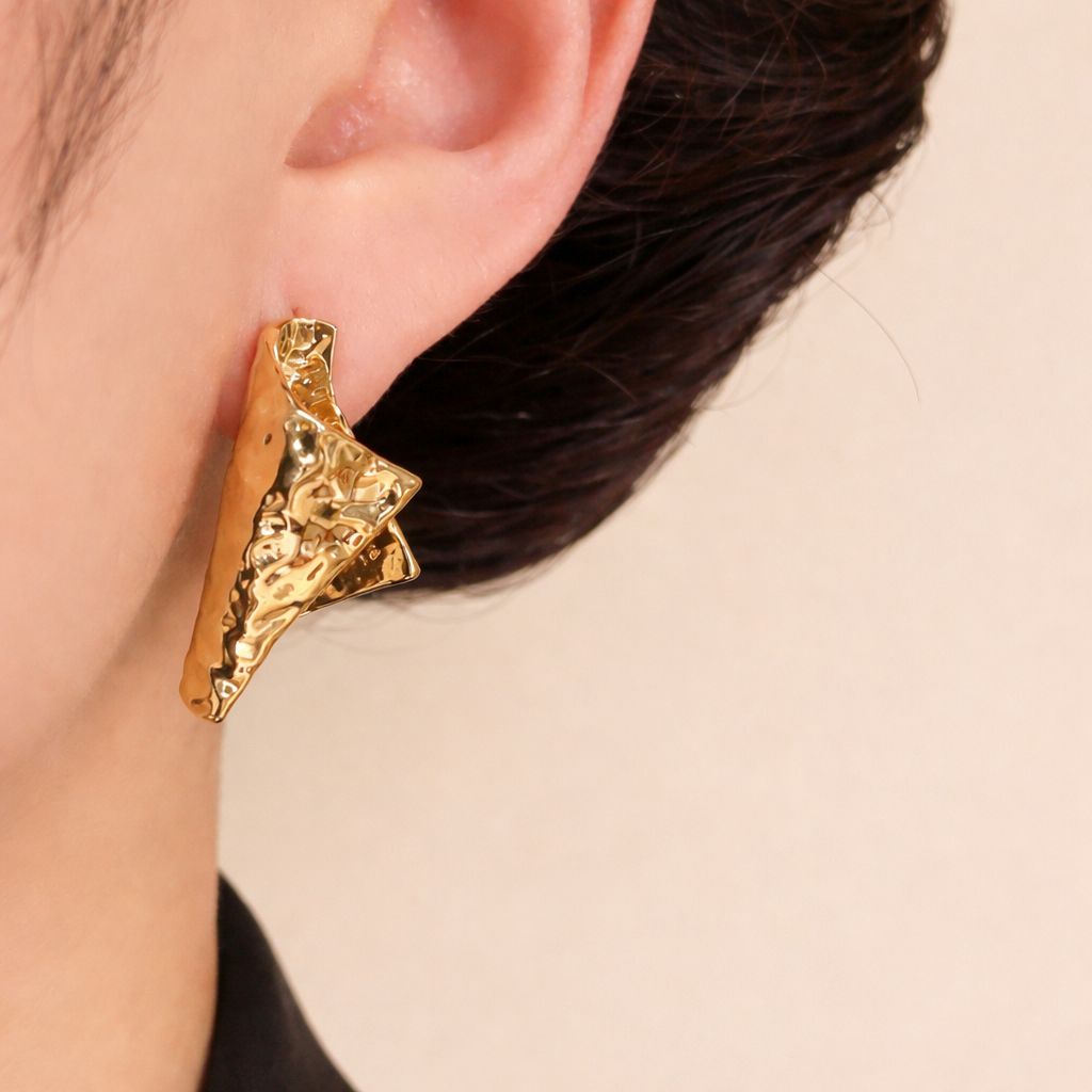 Gold Textured Statement Earrings for Women – Elegant Minimal Design
