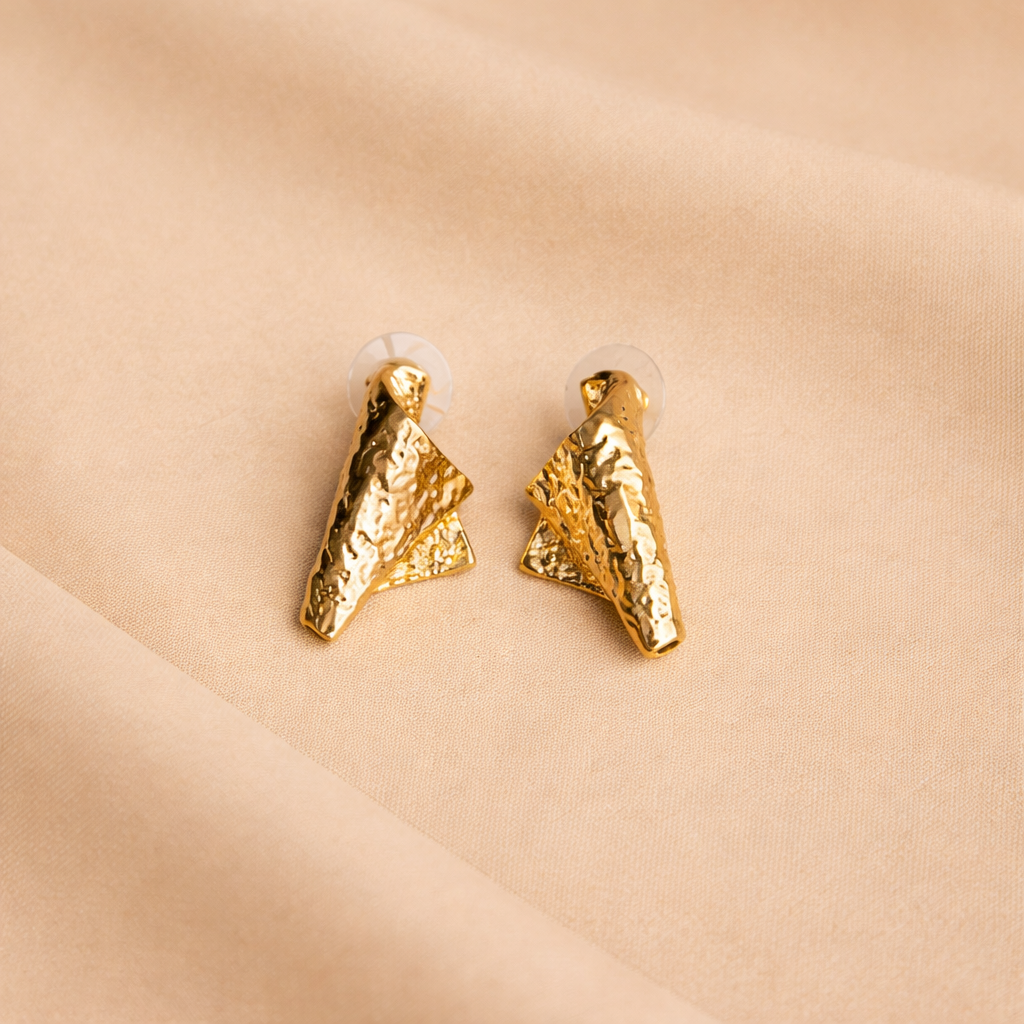 Gold Textured Statement Earrings for Women – Elegant Minimal Design