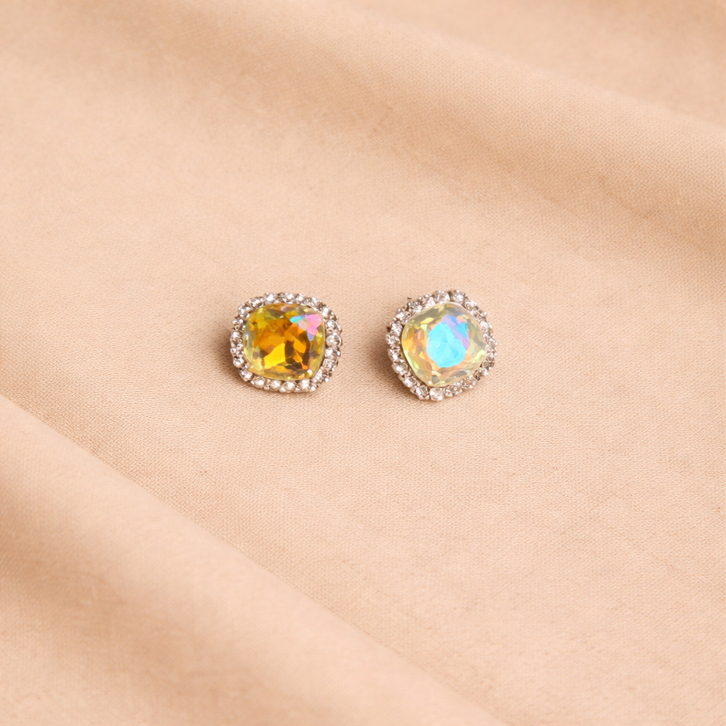 Rainbow Crystal Stud Earrings for Women – Elegant Halo Sparkle Design