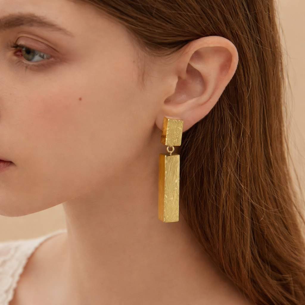 Premium Gold Finish Rectangle Drop Earrings | Stylish & Trendy