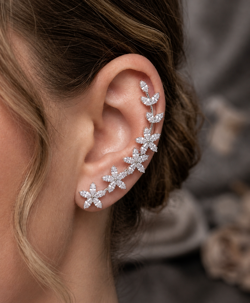 Floral Crystal Ear Climber for Women | Elegant Ear Cuff Earrings Online – GIRLY