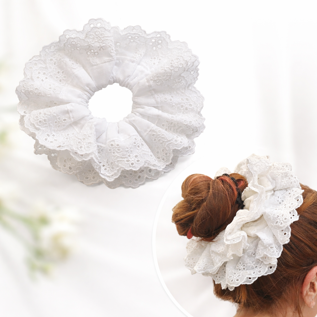 Oversized Lace Hair Scrunchie – Black & White