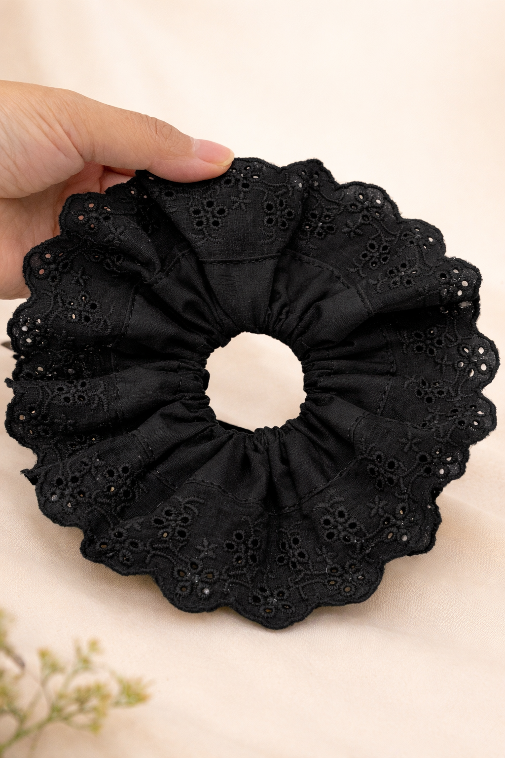 Oversized Lace Hair Scrunchie – Black & White