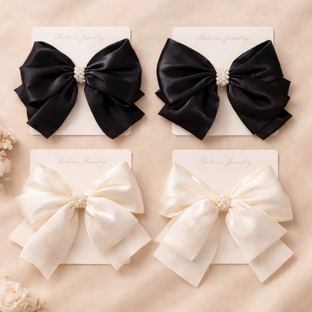 Hair bow pin for Women Black and white