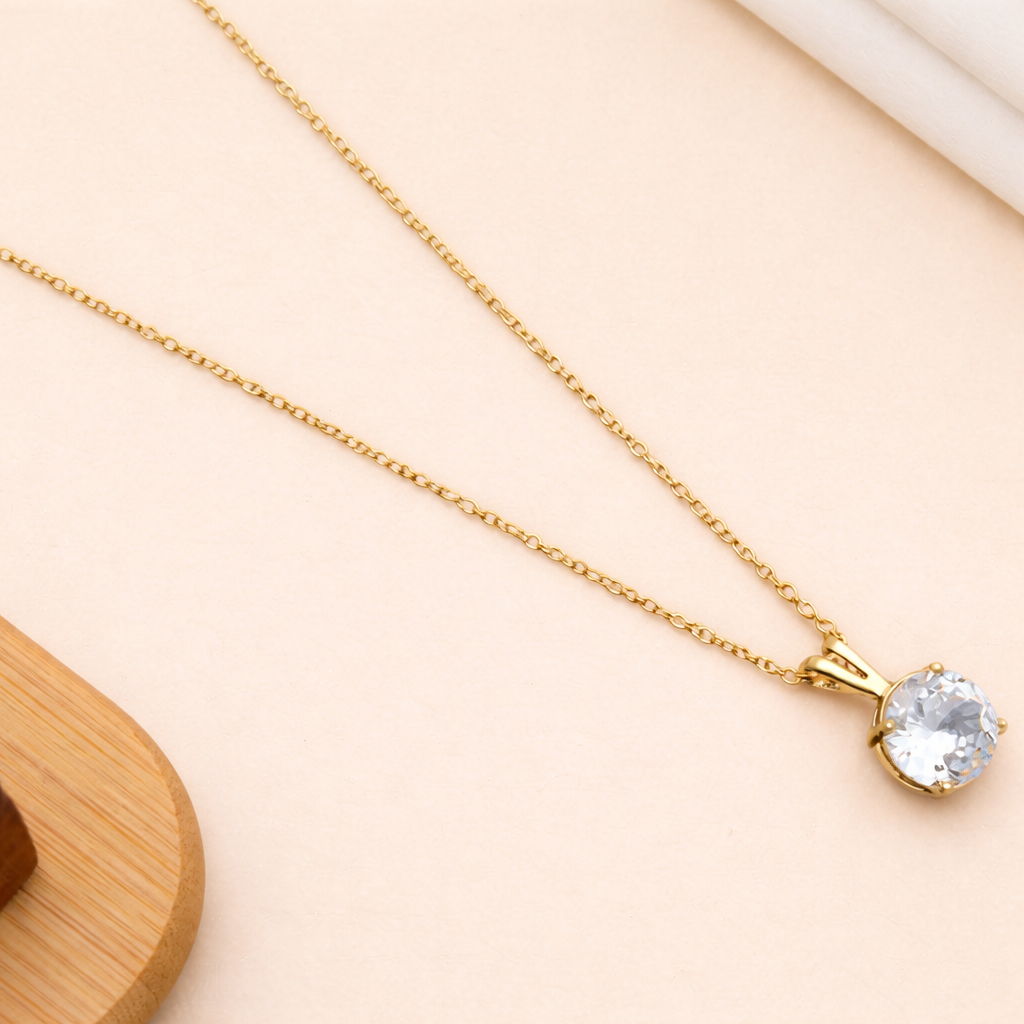 Elegant Gold Solitaire Pendant Necklace for Wome