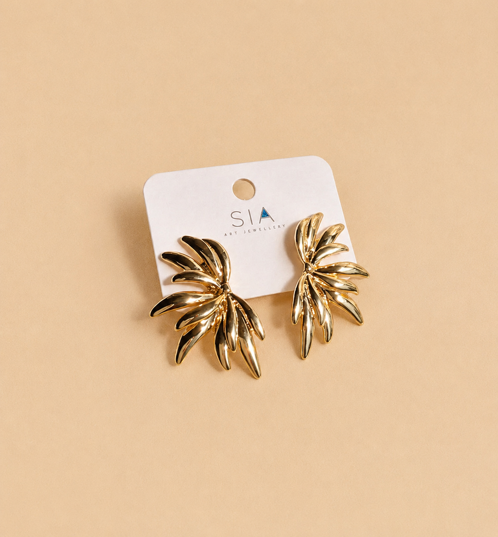 Golden Palm Leaf Statement Earrings for Women | Trendy Gold Party Wear Earrings – GIRLY