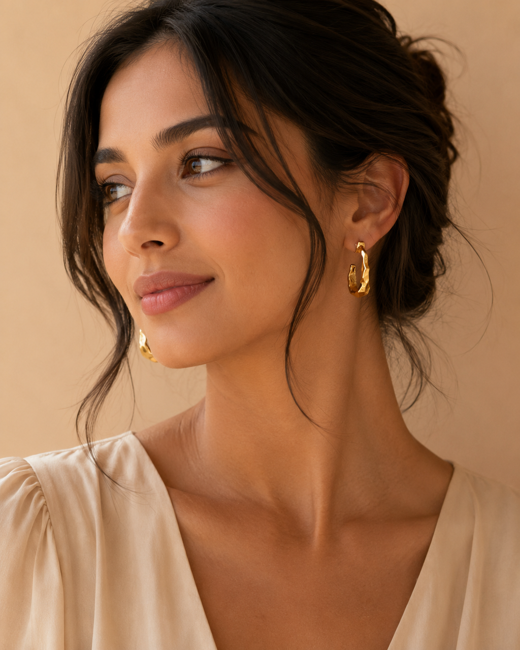 Organic Gold Hoop Earrings for Women | Modern Textured Hoops | GIRLY