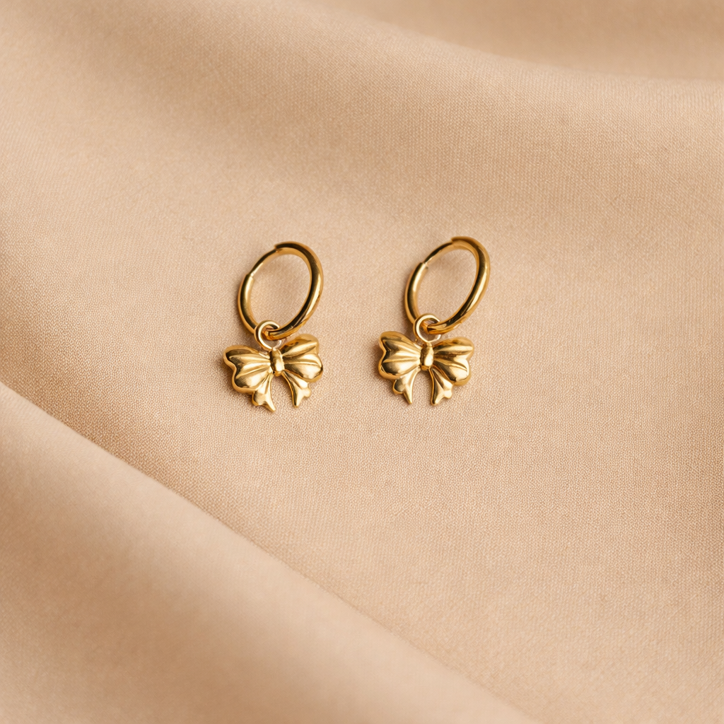 Golden Bow Charm Hoop Earrings - Waterproof And Anti-Tarnish