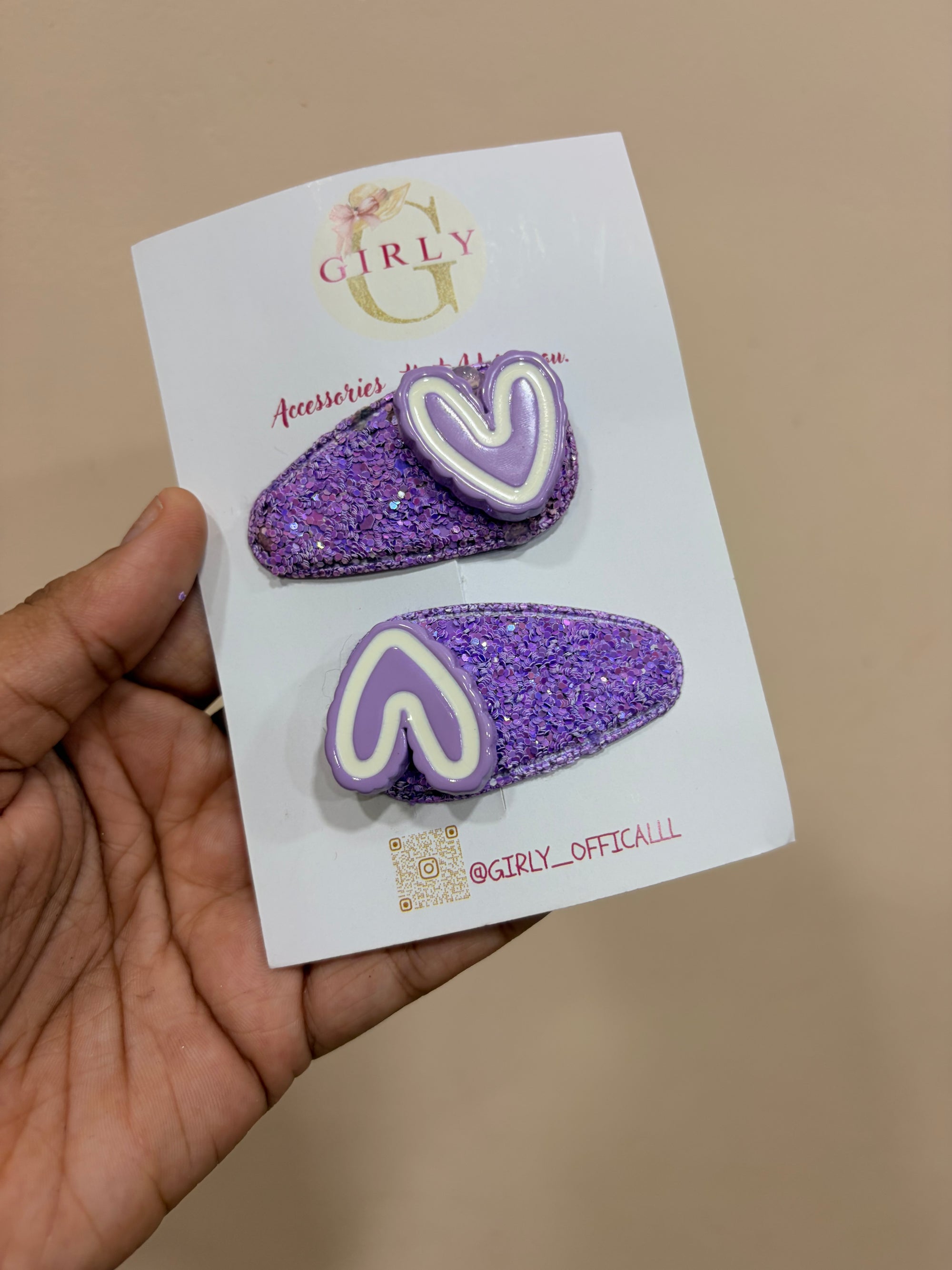 Cute Pink Glitter Baby Hair Clips with Heart Design