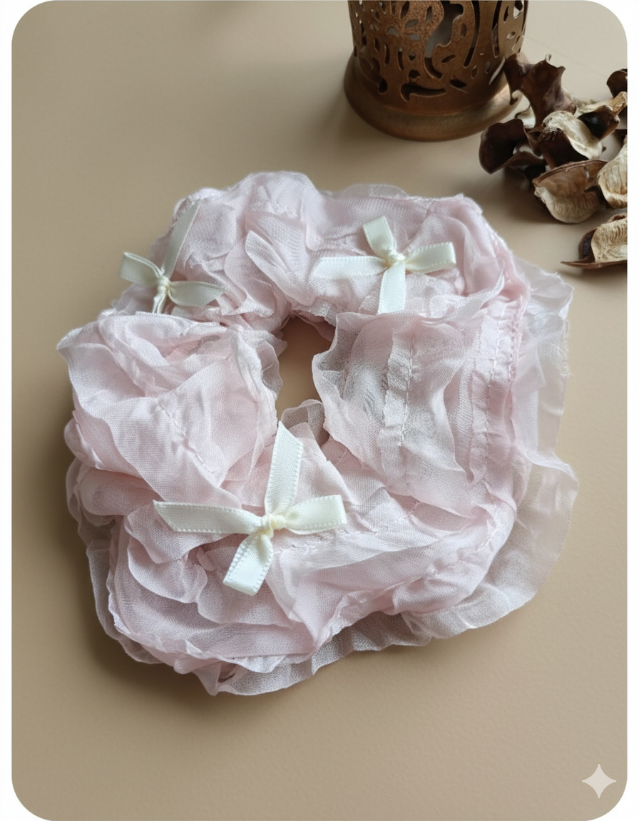 White Organza Scrunchie with Ribbon Bow