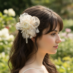 Floral Hair Clip with Pearls & Net Detailing