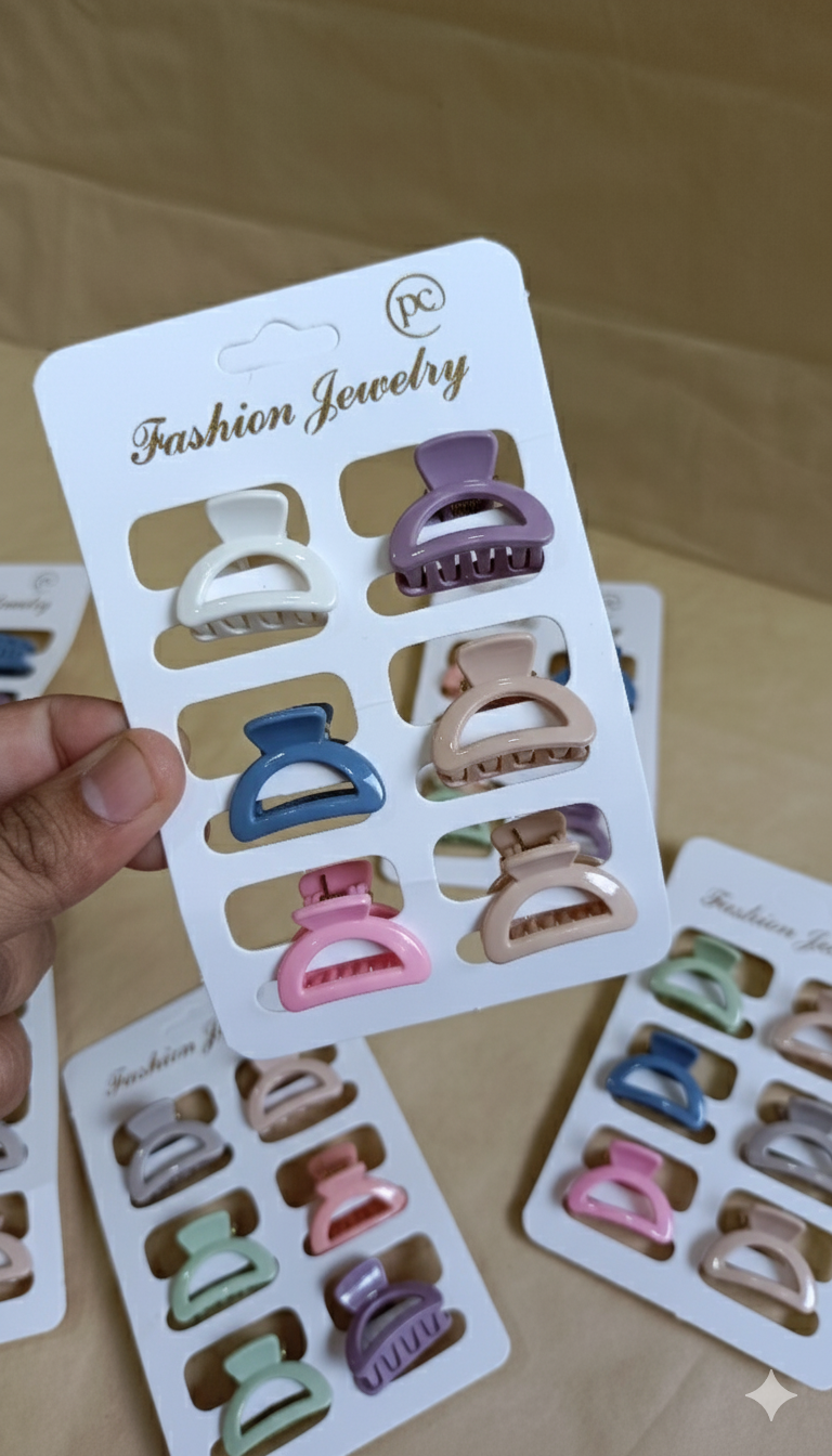 Set of 6 Mini Matte Finish Hair Claw Clips – Multicolor