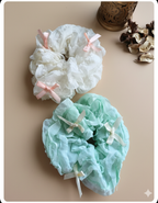 White Organza Scrunchie with Ribbon Bow