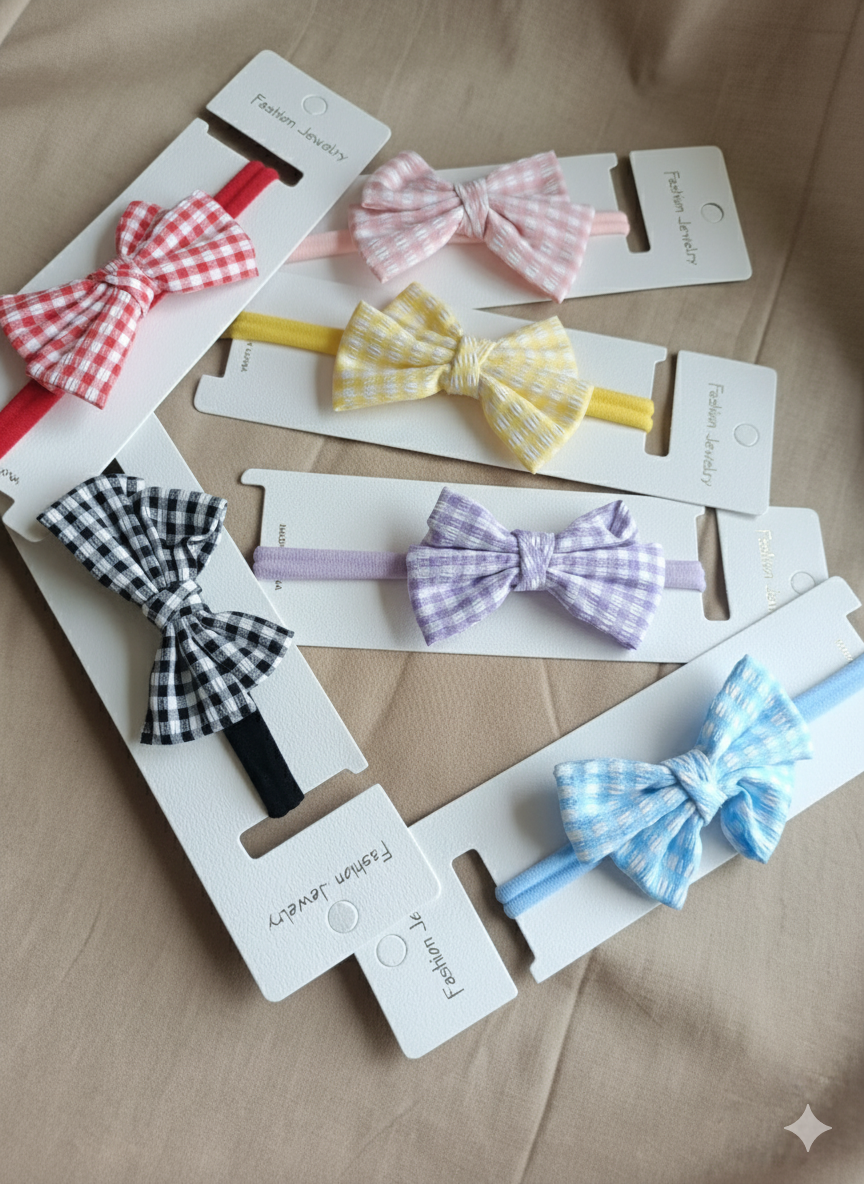 Checks Bow Baby Headbands - Soft & Stretchy