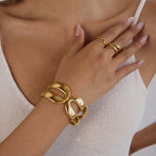 18K Gold-Plated Abstract Curved Bracelet Bold Sculptural Gold Cuff Bracelet