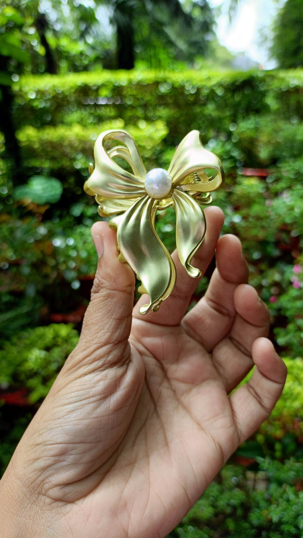 Golden Bow Hair Clip with Pearl | Elegant Hair Accessory for Women