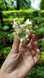 Golden Bow Hair Clip with Pearl | Elegant Hair Accessory for Women