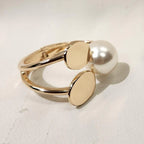 Classic Pearl Modern Gold Oval Plate & Pearl  Adjustable Kada| Minimalist Cuff Bracelet | Chic Statement Jewelry