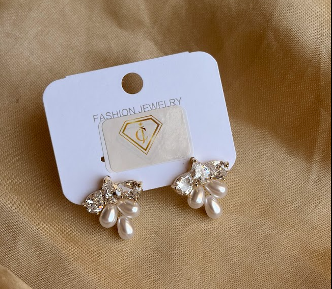 Elegant Pearl Drop Earrings for Women | Gold Crystal Stud Earrings – GIRLY