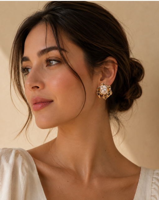 Vintage Pearl Gold Statement Earrings for Women | Elegant Jewelry | GIRLY